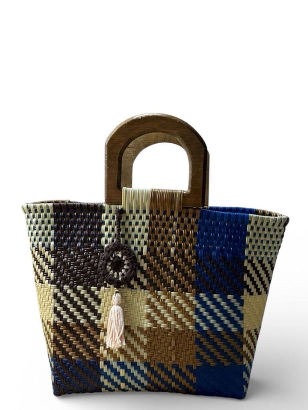 Handcrafted Woven Tote Bag - Brown and Blue